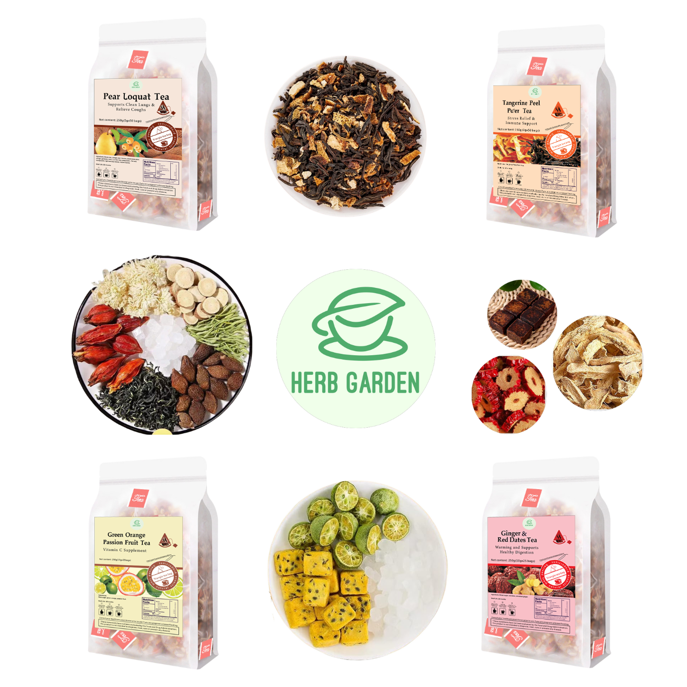 Loose Leaf Herbal Fruit Flower Tea Beverage - Pear Loquat Tea & Tangerine Peel Pu’er Tea & Green Orange Passion Fruit Tea & Ginger & Red Dates Tea - 150 teabags (31.7oz) - Skin Detox, Immune, Vitamin C, Throat Comfort, 100% Natural Whole Material