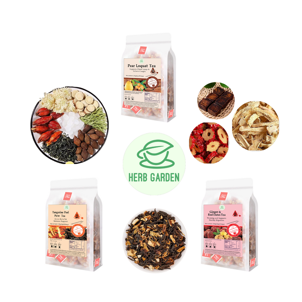 Loose Leaf Herbal Fruit Flower Tea Beverage - Pear Loquat Tea & Tangerine Peel Pu’er Tea & Ginger & Red Dates Tea - 150 teabags (22.9oz) -  Skin Detox, Menstrual, Immune, Caffeinated, Vitamin C, Soothes Throat, Clean Lungs, Coughs, 100% Natural Material