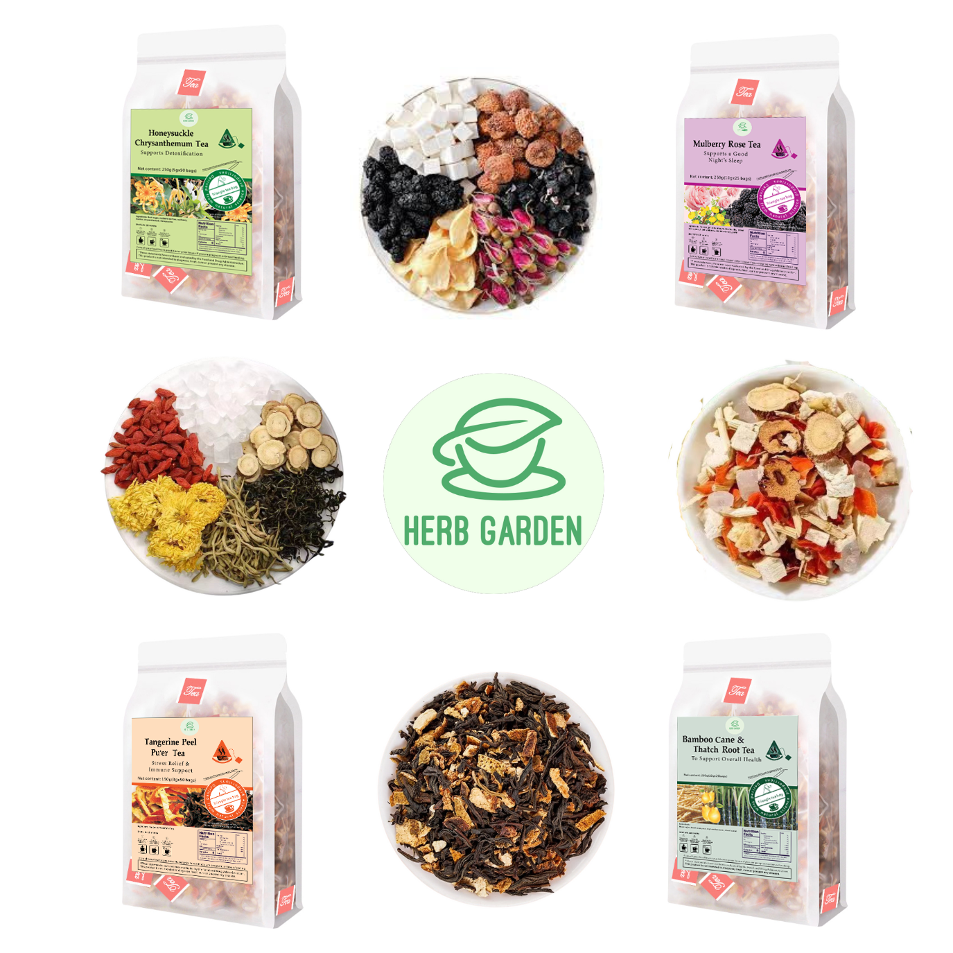 Loose Leaf Herbal Fruit Flower Tea Beverage - Honeysuckle Chrysanthemum Tea & Mulberry Rose Tea & Tangerine Peel Pu’er Tea & Bamboo Cane & Thatch Root Tea - 150 teabags (31.7oz) - Detox, Good Night’s Sleep, Immune, Vitamin C, 100% Natural Whole Material