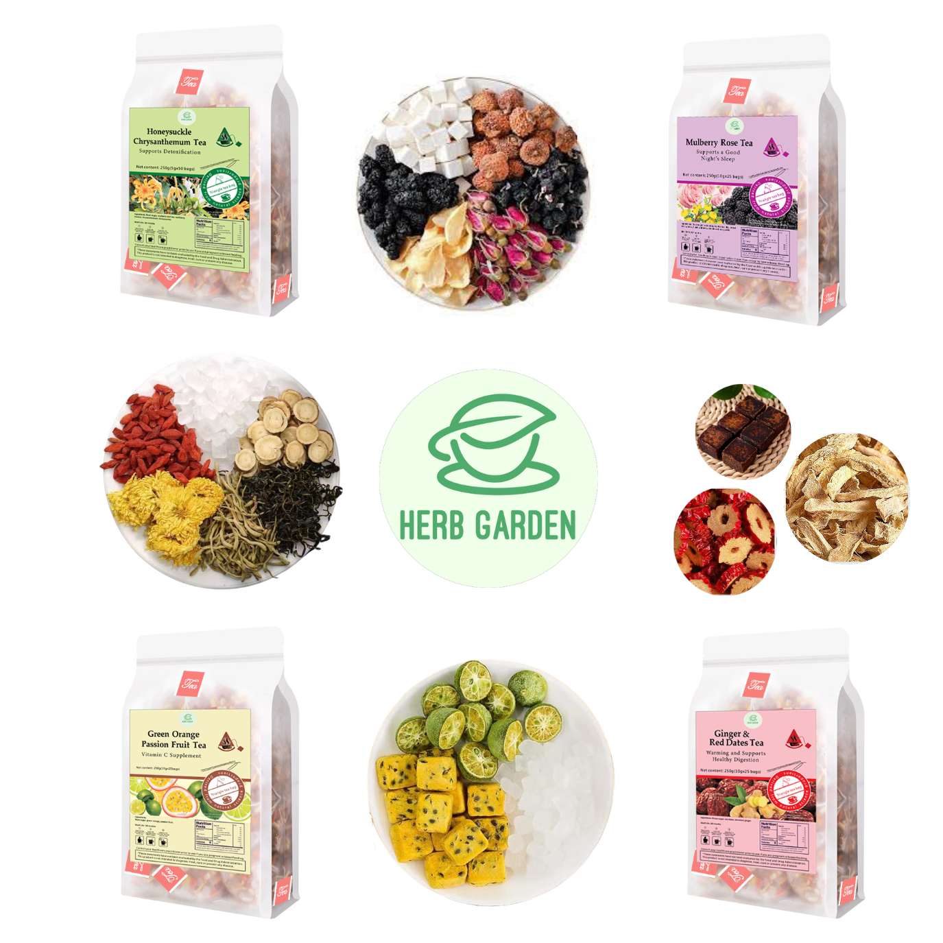 Loose Leaf Herbal Fruit Flower Tea Beverage - Honeysuckle Chrysanthemum Tea & Mulberry Rose Tea & Green Orange Passion Fruit Tea & Ginger & Red Dates Tea - 125 teabags (34.2oz) - Skin Detox, Good Night’s Sleep, Vitamin C, 100% Natural Whole Material