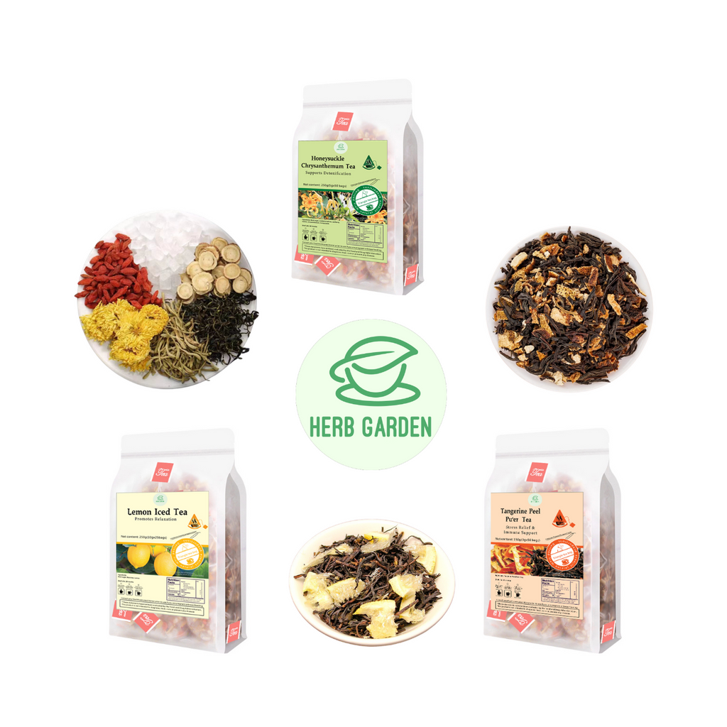 Loose Leaf Herbal Fruit Flower Tea Beverage - Honeysuckle Chrysanthemum Tea & Lemon Iced Tea & Ginger & Tangerine Peel Pu’er Tea - 125 teabags (22.9oz) -  Immune, Vitamin C, 100% Natural Material