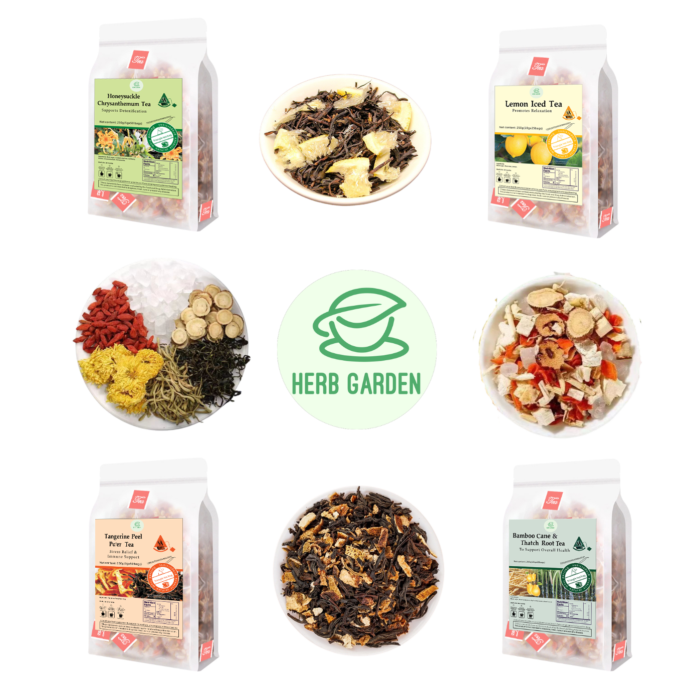 Loose Leaf Herbal Fruit Flower Tea Beverage - Honeysuckle Chrysanthemum Tea & Lemon Iced Tea & Tangerine Peel Pu’er Tea & Bamboo Cane & Thatch Root Tea - 150 teabags (31.7oz) - Immune, Detox, Good Night’s Sleep, Vitamin C, 100% Natural Whole Material