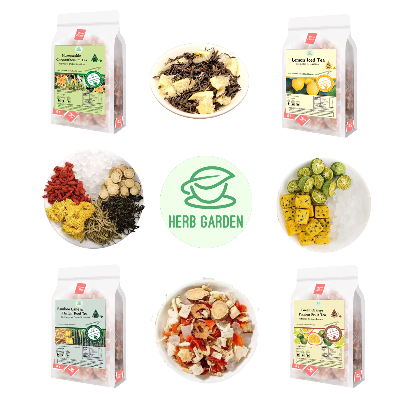 Loose Leaf Herbal Fruit Flower Tea Beverage - Honeysuckle Chrysanthemum Tea & Lemon Iced Tea & Bamboo Cane & Thatch Root Tea & Ginger & Green Orange Passion Fruit Tea - 125 teabags (34.2oz) - Good Night’s Sleep, Vitamin C, 100% Natural Whole Material