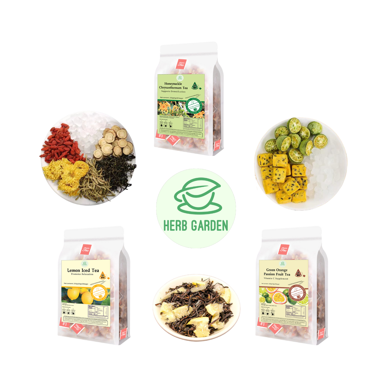 Loose Leaf Herbal Fruit Flower Tea Beverage - Honeysuckle Chrysanthemum Tea & Lemon Iced Tea & Ginger & Green Orange Passion Fruit Tea - 100 teabags (26.4oz) - Vitamin C, 100% Natural Material