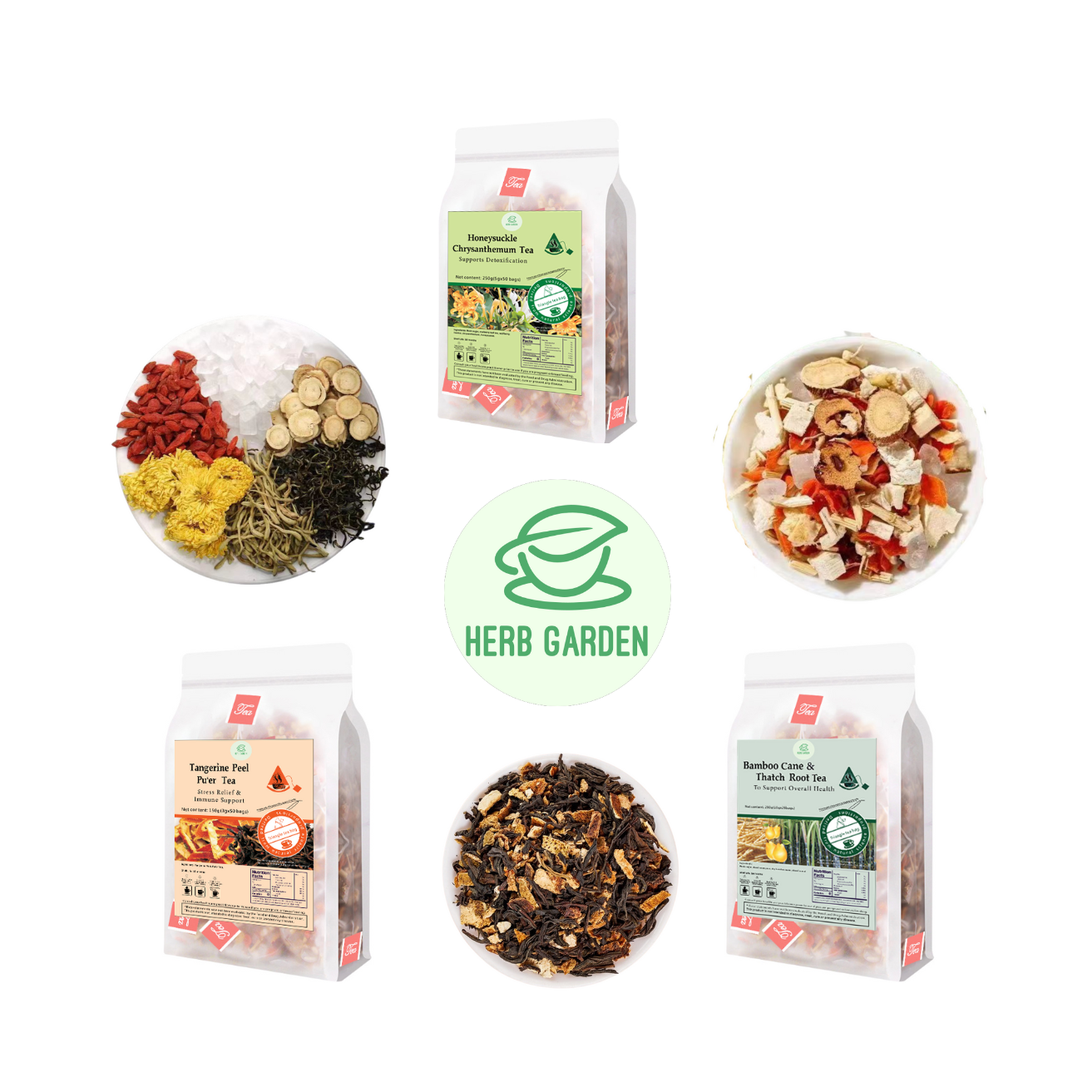 Loose Leaf Herbal Fruit Flower Tea Beverage - Honeysuckle Chrysanthemum Tea & Tangerine Peel Pu’er Tea & Bamboo Cane & Thatch Root Tea - 125 teabags (22.9oz) - Immune, Vitamin C, 100% Natural Material