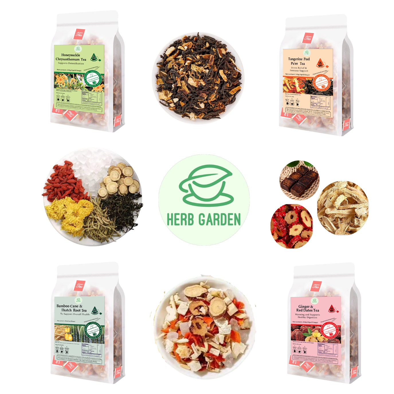 Loose Leaf Herbal Fruit Flower Tea Beverage - Honeysuckle Chrysanthemum Tea & Tangerine Peel Pu’er Tea & Bamboo Cane & Thatch Root Tea & Ginger & Red Dates Tea - 150 teabags (31.7oz) - Skin, Detox, Immune, Vitamin C, 100% Natural Whole Material