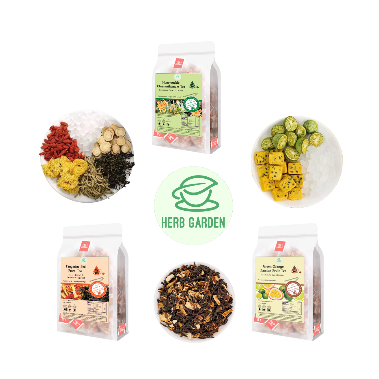 Loose Leaf Herbal Fruit Flower Tea Beverage - Honeysuckle Chrysanthemum Tea & Tangerine Peel Pu’er Tea & Green Orange Passion Fruit Tea - 100 teabags (26.4oz) - Immune, Vitamin C, 100% Natural Material
