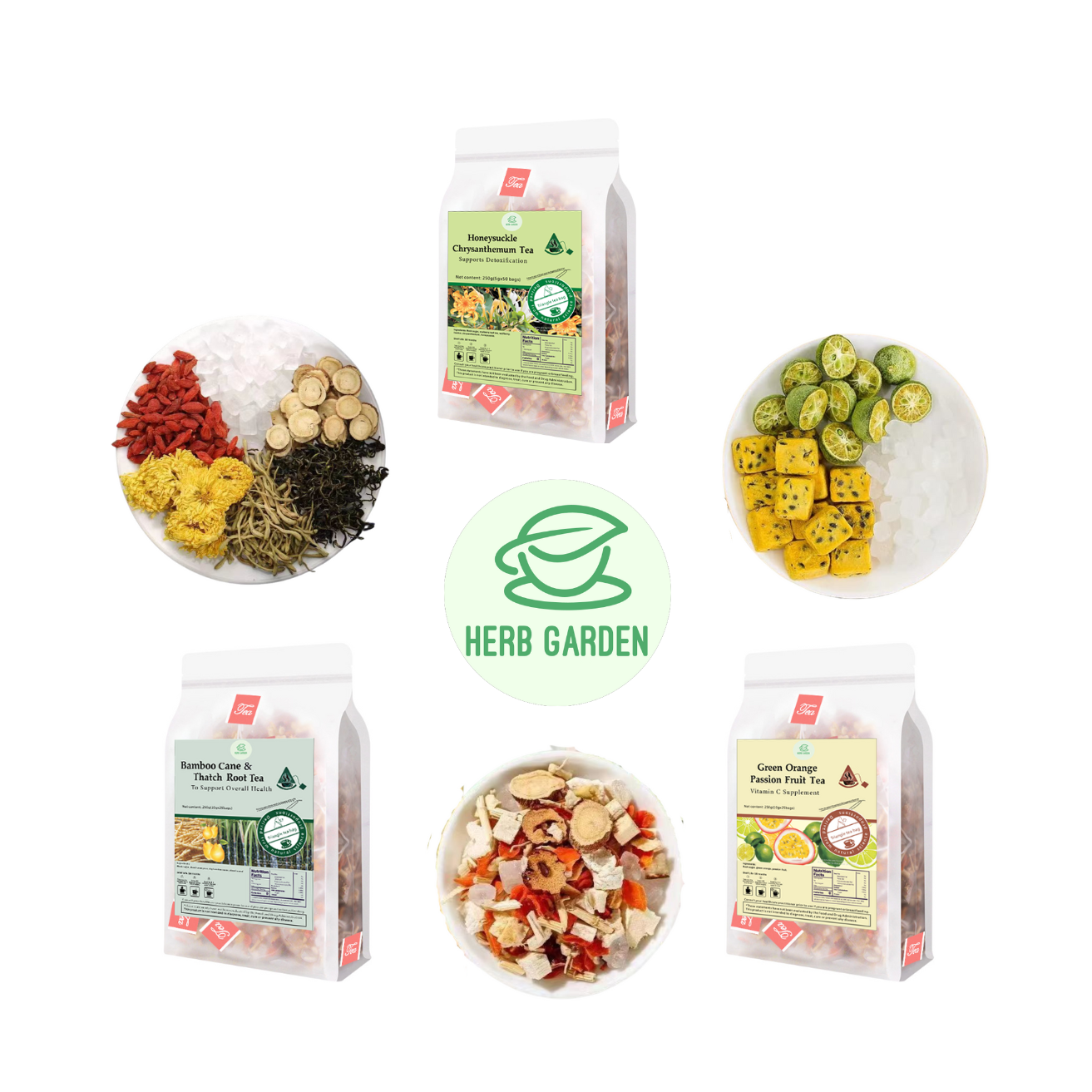 Loose Leaf Herbal Fruit Flower Tea Beverage - Honeysuckle Chrysanthemum Tea & Bamboo Cane & Thatch Root Tea & Green Orange Passion Fruit Tea - 100 teabags (26.4oz) - Vitamin C, 100% Natural Material