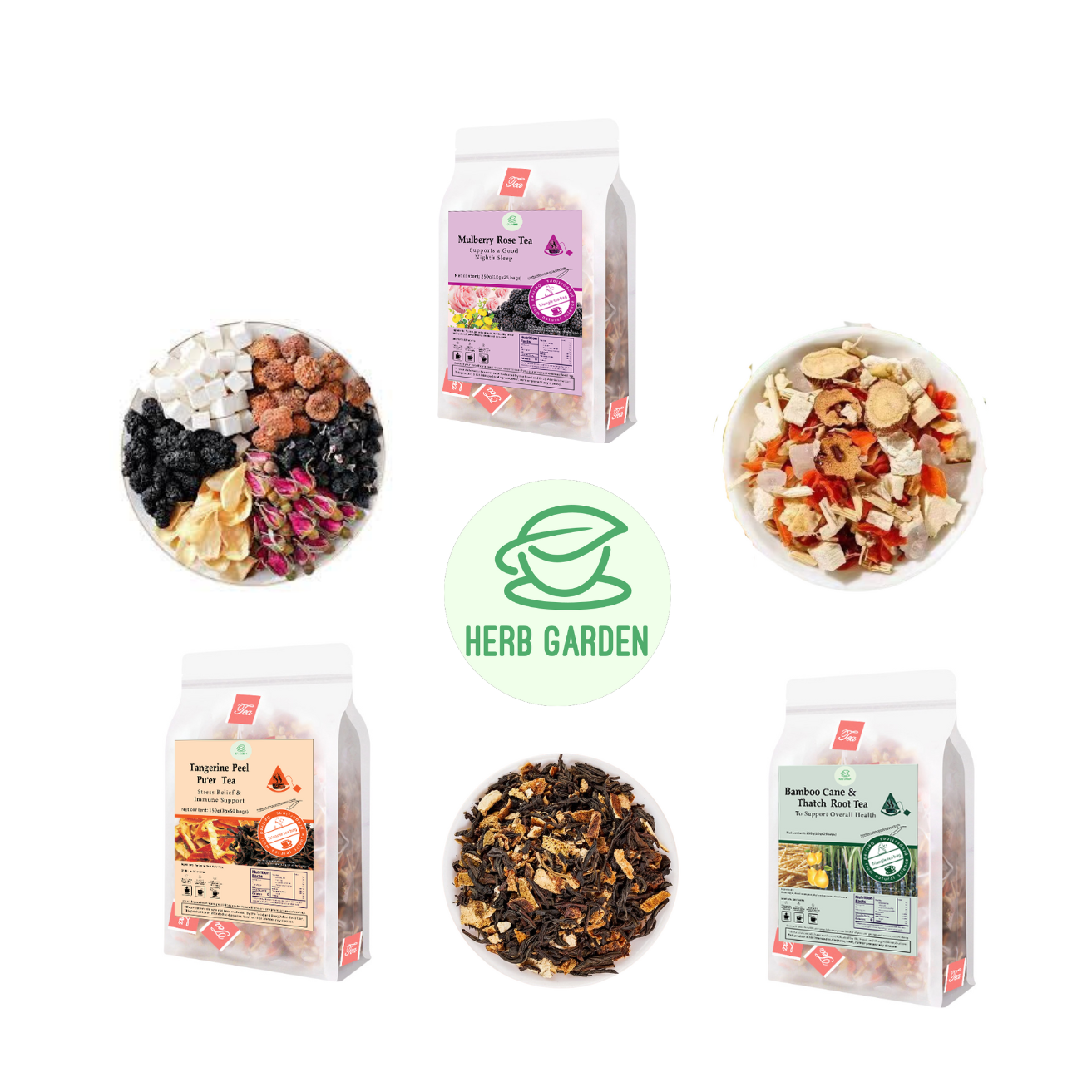 Loose Leaf Herbal Fruit Flower Tea Beverage - Mulberry Rose Tea & Tangerine Peel Pu’er Tea & Bamboo Cane & Thatch Root Tea - 100 teabags (22.9oz) - Immune, Vitamin C, Good Night’s Sleep, 100% Natural Material