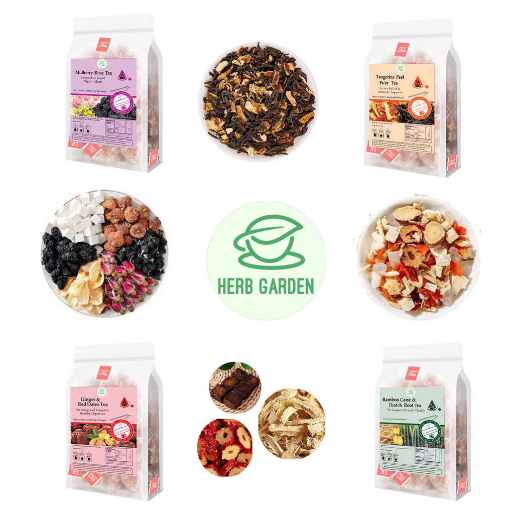 Loose Leaf Herbal Fruit Flower Tea Beverage - Mulberry Rose Tea & Tangerine Peel Pu’er Tea & Bamboo Cane & Thatch Root Tea & Ginger & Red Dates Tea - 125 teabags (31.7oz) - Immune, Good Night’s Sleep, Vitamin C, 100% Natural Whole Material