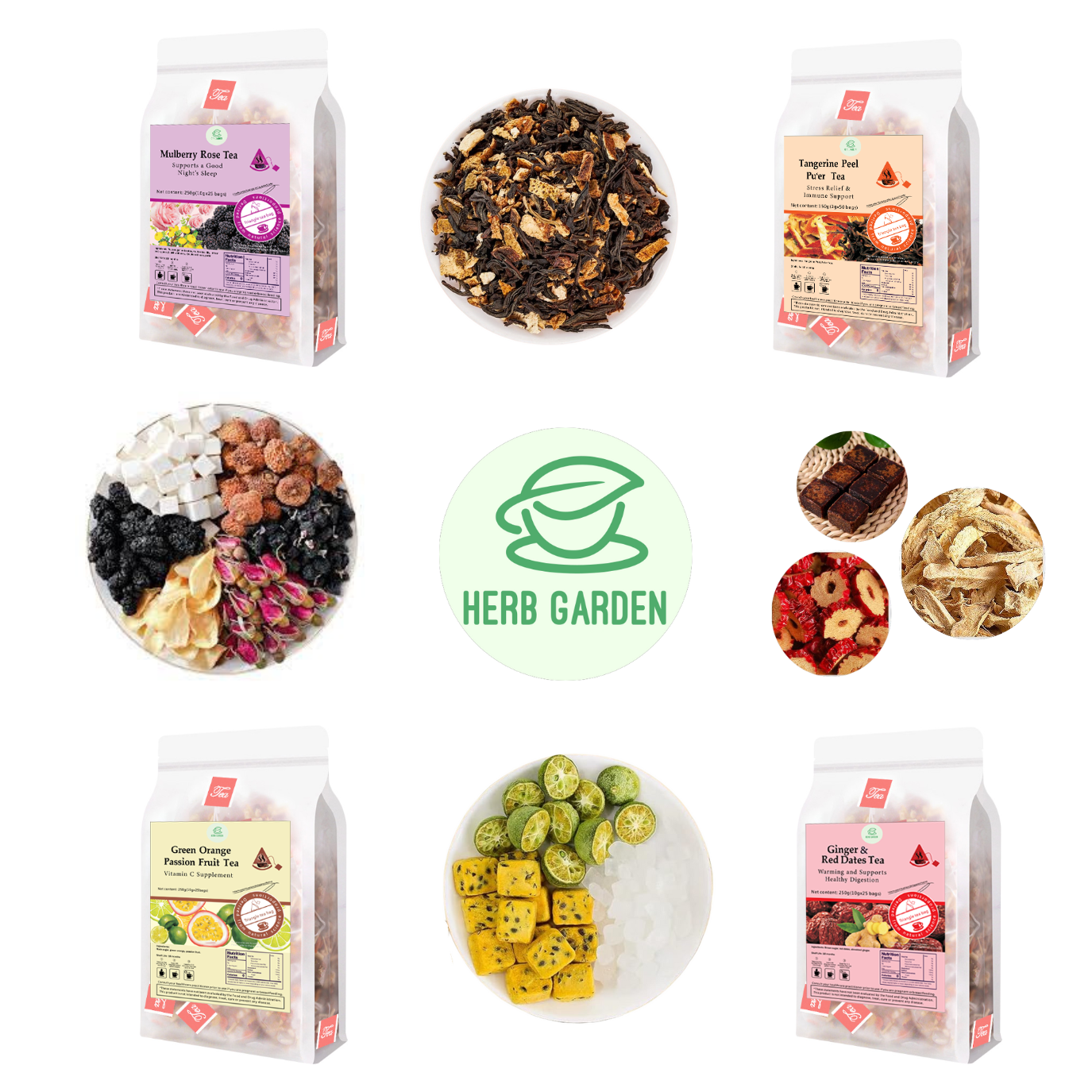 Loose Leaf Herbal Fruit Flower Tea Beverage - Mulberry Rose Tea & Tangerine Peel Pu’er Tea & Green Orange Passion Fruit Tea & Ginger & Red Dates Tea - 125 teabags (31.7oz) - Skin Detox, Immune, Good Night’s Sleep, Vitamin C, 100% Natural Whole Material