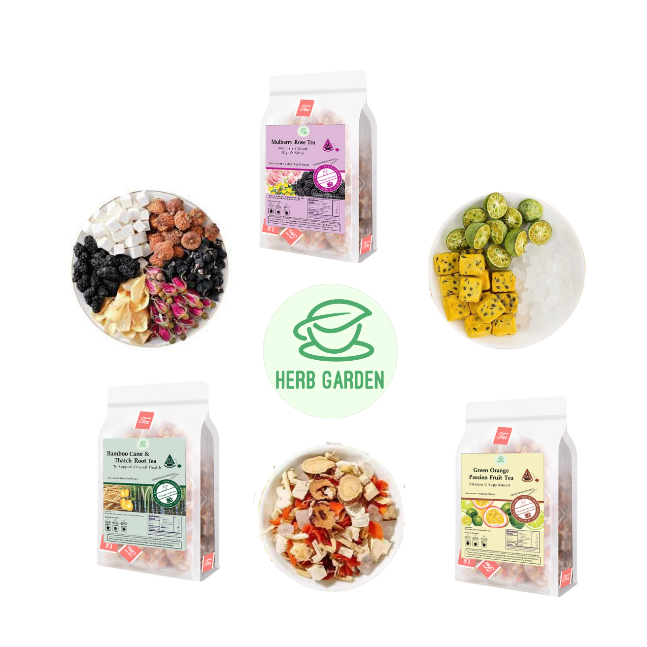 Loose Leaf Herbal Fruit Flower Tea Beverage - Mulberry Rose Tea & Bamboo Cane & Thatch Root Tea & Green Orange Passion Fruit Tea - 75 teabags (26.4oz) - Vitamin C, Good Night’s Sleep, 100% Natural Material