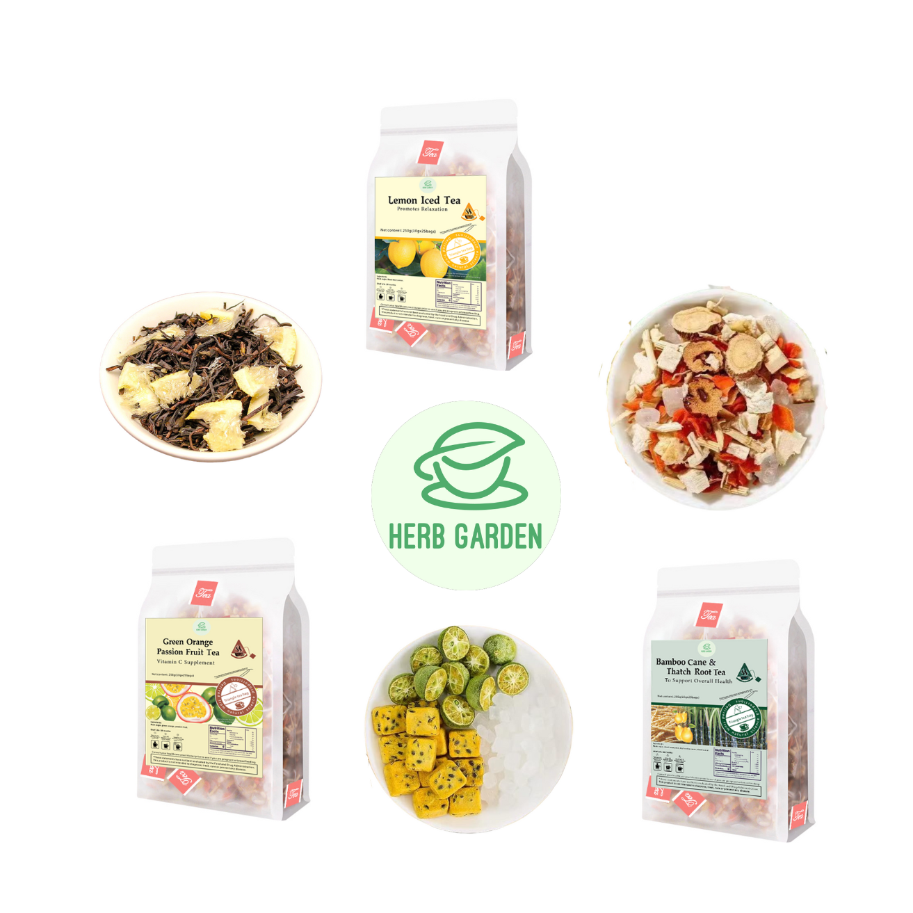 Loose Leaf Herbal Fruit Flower Tea Beverage - Lemon Iced Tea & Bamboo Cane & Thatch Root Tea & Green Orange Passion Fruit Tea & - 75 teabags (26.4oz) - Black Tea, Caffeinated, Vitamin C, 100% Natural Material