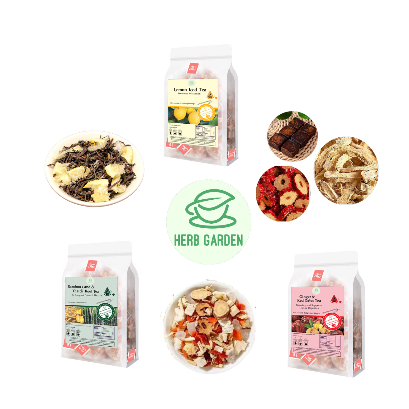 Loose Leaf Herbal Fruit Flower Tea Beverage - Lemon Iced Tea & Bamboo Cane & Thatch Root Tea & Ginger & Red Dates Tea - 75 teabags (26.4oz) - Skin Detox, Menstrual, Black Tea, Caffeinated, Vitamin C, 100% Natural Material