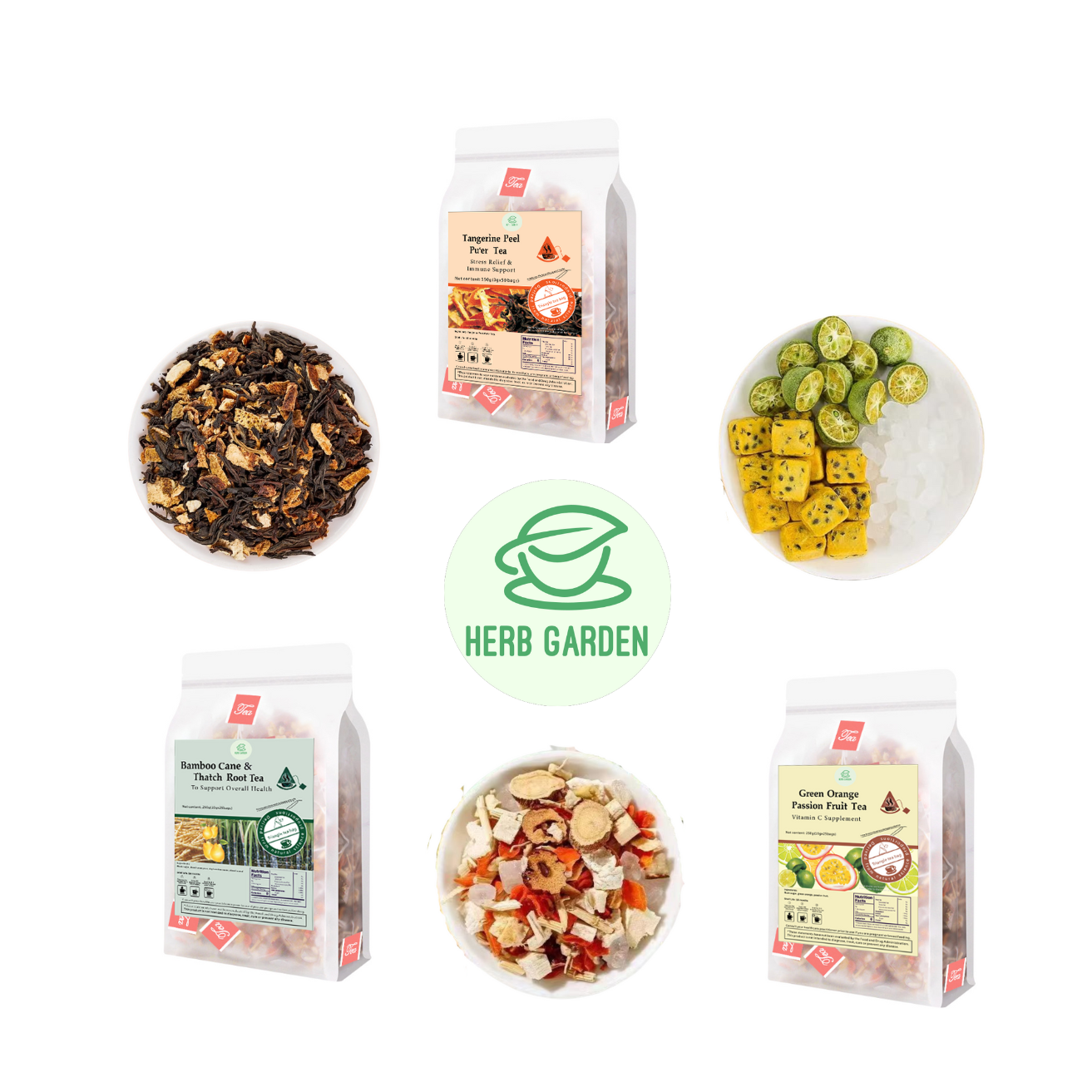 Loose Leaf Herbal Fruit Flower Tea Beverage - Tangerine Peel Pu’er Tea & Bamboo Cane & Thatch Root Tea & Green Orange Passion Fruit Tea - 100 teabags (22.9oz) - Immune, Caffeinated, Vitamin C, 100% Natural Material