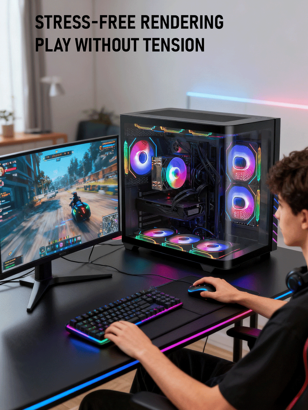 EVOUNIC Gaming PC Desktop, Intel i5/E5/i7 ,Variant VR Ready GPU , 32GB DDR4, 1TB SSD, WiFi 6 & BT 5.4, 9 ARGB Fans, RGB Keyboard & Mouse, Windows 11, Gaming Computer Tower for Gamer, Streaming