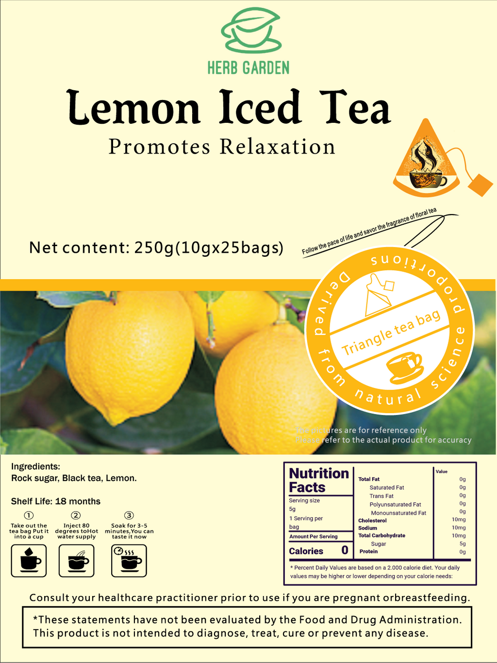Goddess Herbal Tea Beverage - Natural Material Lemon Iced Tea 250g (10g x 25 bags)