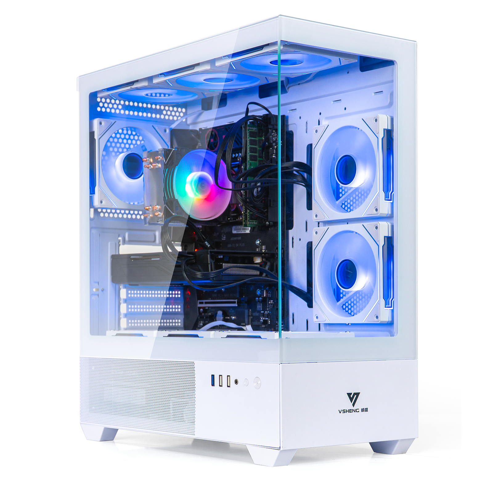 EVOUNIC Gaming PC Desktop Computer – Ryzen 7 5700X up to 4.6GHz (8 Cores / 16 Threads), RTX 3060 Ti, 32GB DDR4 RAM, 1TB SSD, Wi-Fi 6 & Bluetooth 5.4, 9× ARGB Fans, Air Cooler, 650W PSU, Win11 Pro
