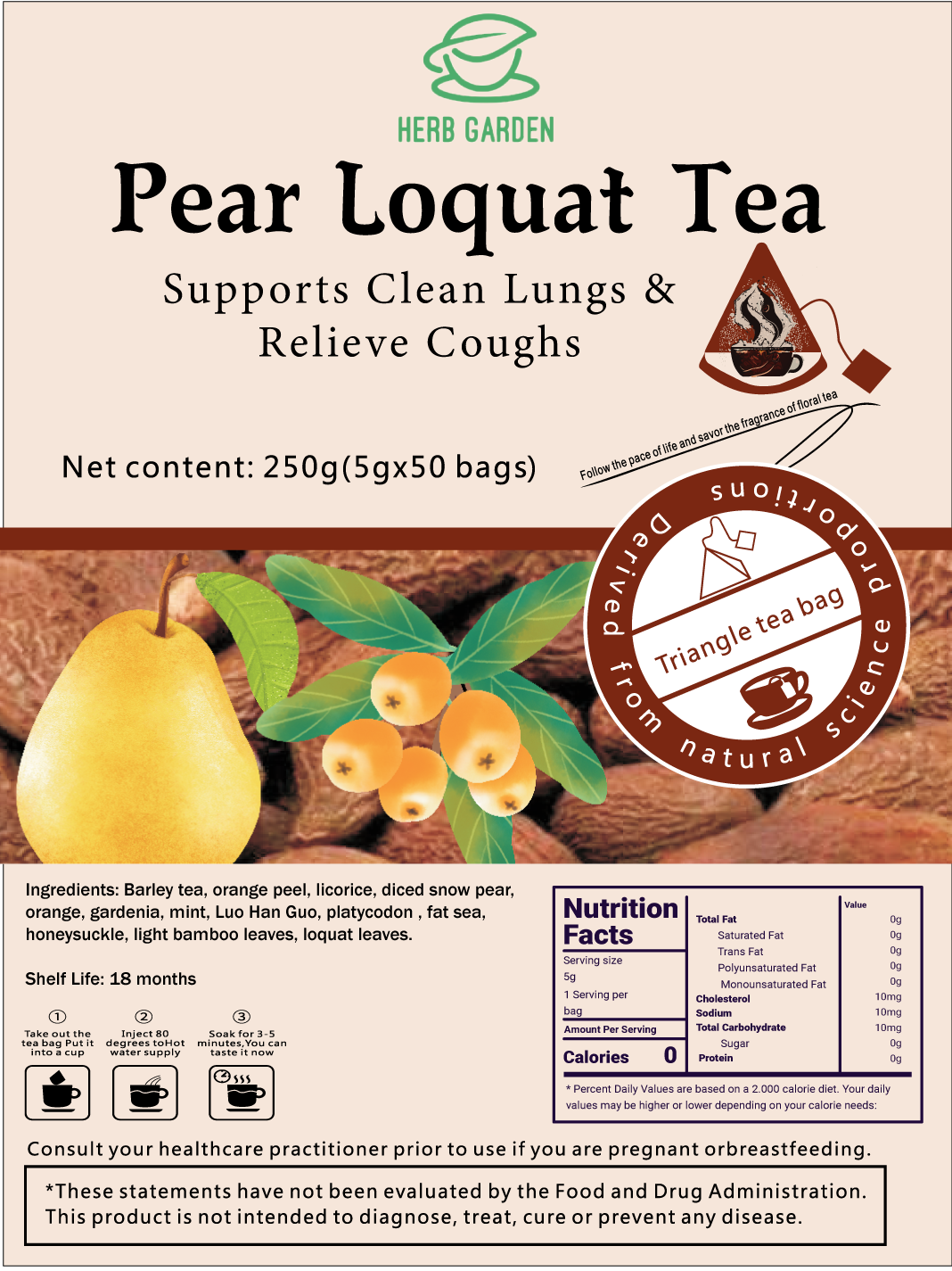 Pear Loquat Tea 250g (5g x 50 bags)x 2 packages