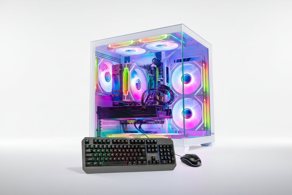 ARGB Gaming PC White Computer Desktop – Ryzen 5 5500 up to 4.2GHz, GeForce GT1030, 16GB DDR4 RAM, 1TB NVMe SSD, WiFi 6 & BT 5.4, Windows 11, 8× ARGB Fans, 650W PSU