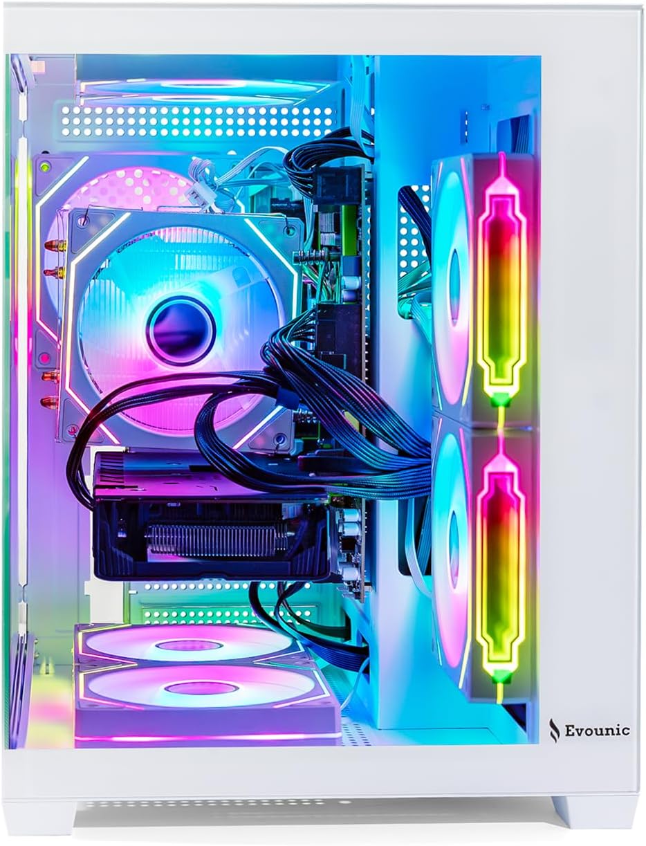 ARGB Gaming PC White Computer Desktop – Ryzen 5 5500 up to 4.2GHz, GeForce GT1030, 16GB DDR4 RAM, 1TB NVMe SSD, WiFi 6 & BT 5.4, Windows 11, 8× ARGB Fans, 650W PSU