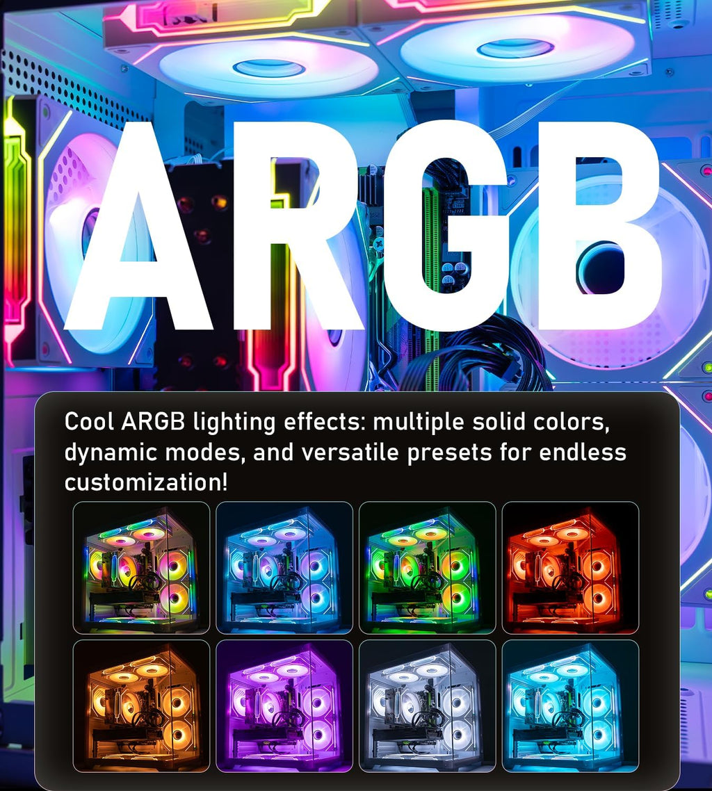 ARGB Gaming PC White Computer Desktop – Ryzen 5 5500 up to 4.2GHz, GeForce GT1030, 16GB DDR4 RAM, 1TB NVMe SSD, WiFi 6 & BT 5.4, Windows 11, 8× ARGB Fans, 650W PSU