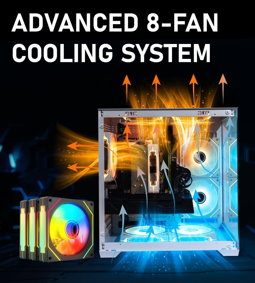 ARGB Gaming PC White Computer Desktop – Ryzen 5 5500 up to 4.2GHz, GeForce GT1030, 16GB DDR4 RAM, 1TB NVMe SSD, WiFi 6 & BT 5.4, Windows 11, 8× ARGB Fans, 650W PSU