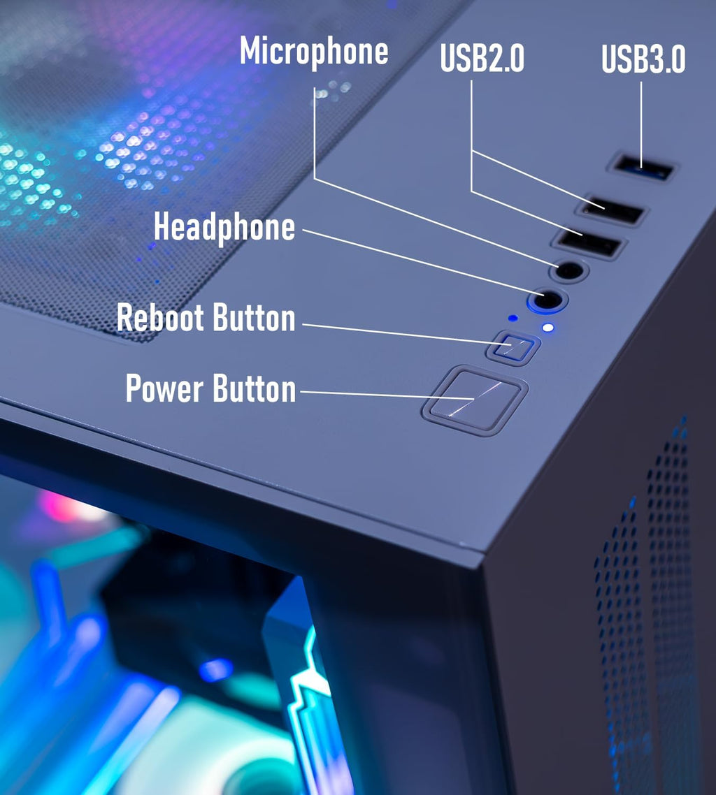 ARGB Gaming PC White Computer Desktop – Ryzen 5 5500 up to 4.2GHz, GeForce GT1030, 16GB DDR4 RAM, 1TB NVMe SSD, WiFi 6 & BT 5.4, Windows 11, 8× ARGB Fans, 650W PSU