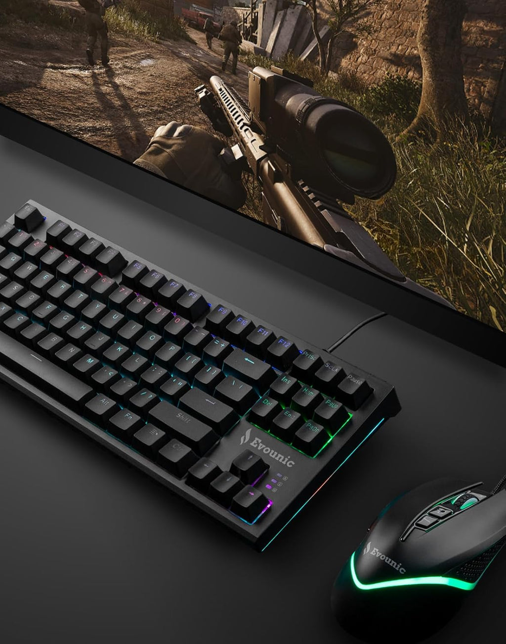 RGB Mechanical Gaming Keyboard, 87 Keys TKL Design, Backlit with Multiple Light Modes, USB Wired, Fast Response Time for PC, Laptop, Gaming Console