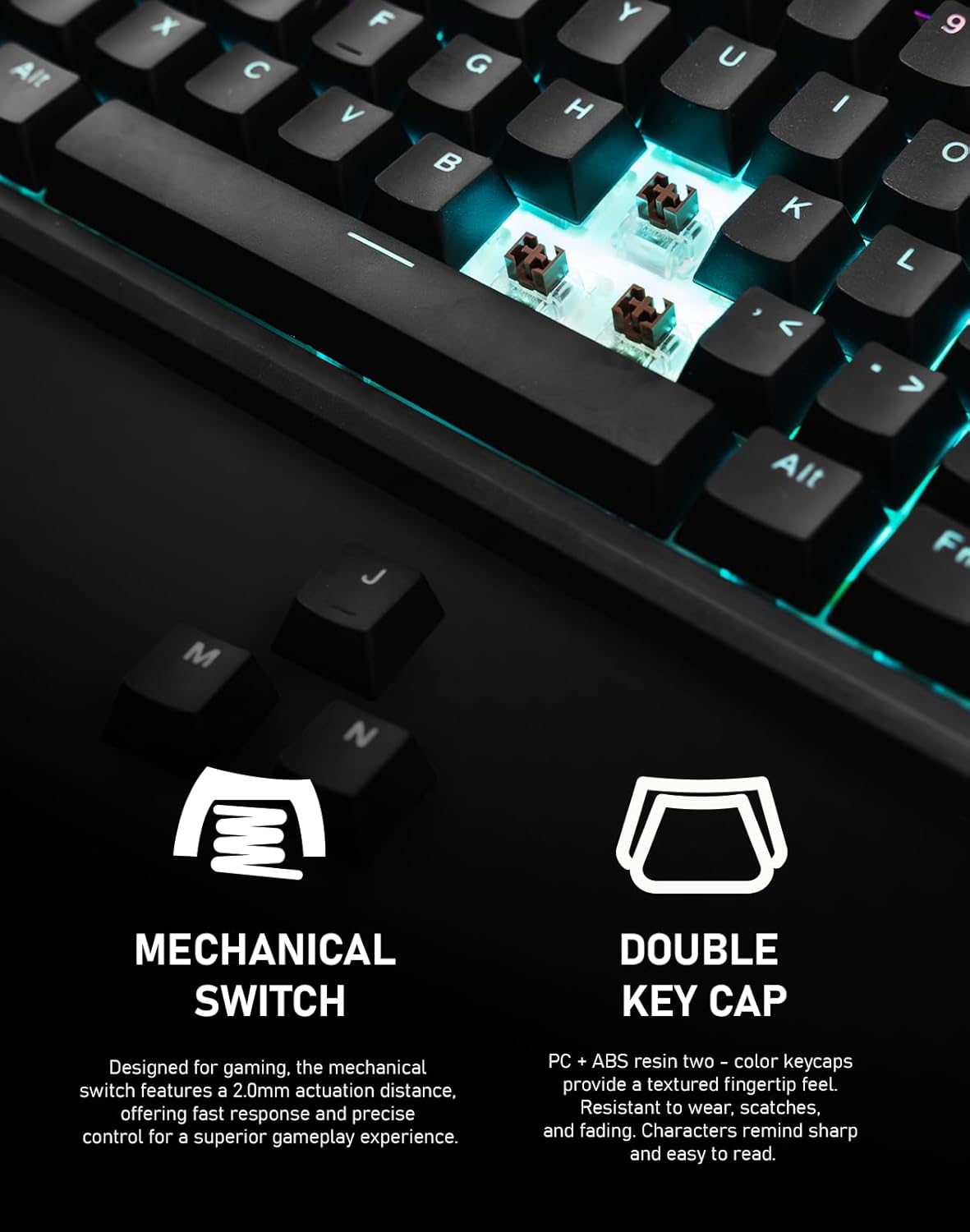 RGB Mechanical Gaming Keyboard, 87 Keys TKL Design, Backlit with Multiple Light Modes, USB Wired, Fast Response Time for PC, Laptop, Gaming Console