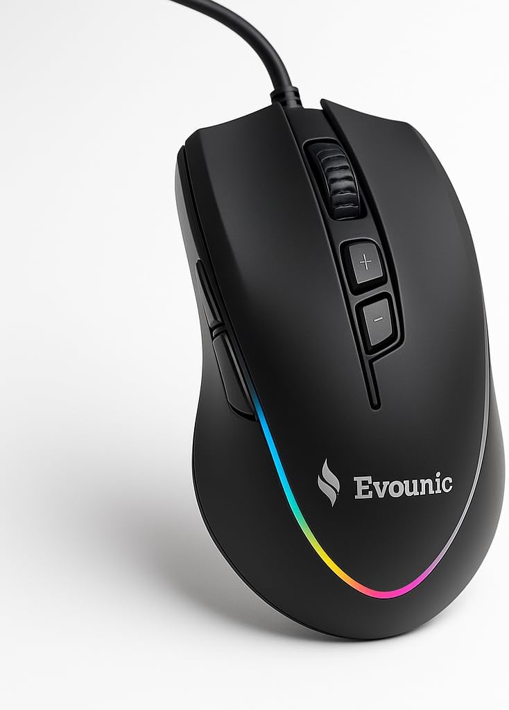 RGB Wired Gaming Mouse, 6400 DPI Adjustable, 7‑Button Ergonomic Optical Mouse with On‑The‑Fly DPI Switch & Side Buttons, USB PC Mouse for Gaming and Work, RGB Light Strip, Windows/Mac/Linux Compatible