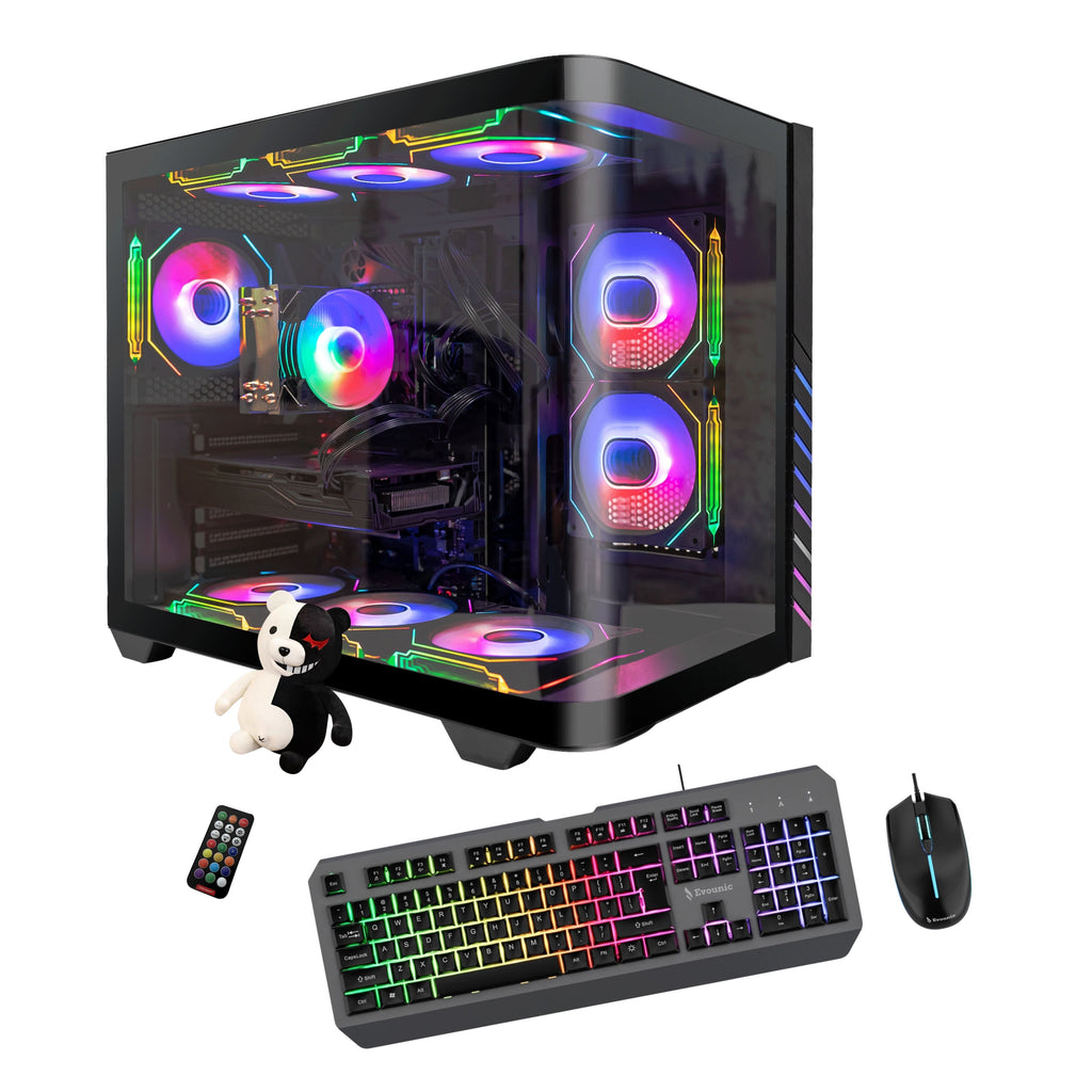 EVOUNIC Gaming PC Desktop, Intel i5/E5/i7 ,Variant VR Ready GPU , 32GB DDR4, 1TB SSD, WiFi 6 & BT 5.4, 9 ARGB Fans, RGB Keyboard & Mouse, Windows 11, Gaming Computer Tower for Gamer, Streaming
